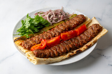 Traditional delicious Turkish foods; Adana kebab