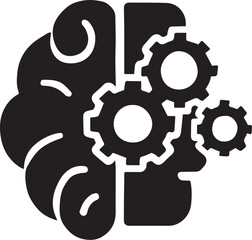 Obraz premium Silhouette icon of robotic brain with visible gear rotation inside, automation intelligence concept