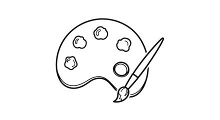 Simple black and white illustration of a painter s palette and brush