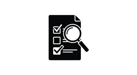 Document review with magnifying glass and checklist a black icon style