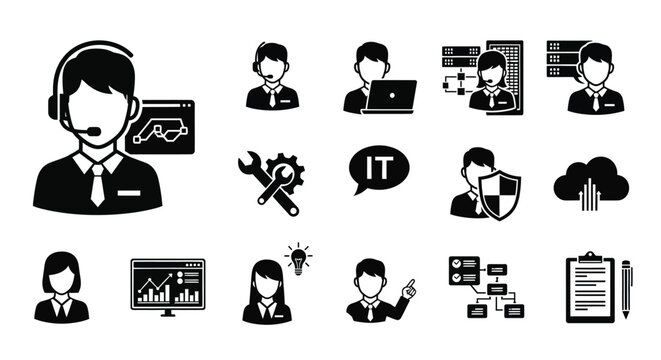 It support team icons featuring customer service and technical assistance concepts - Powered by Adobe