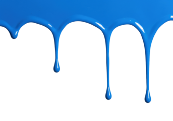 Bright blue paint drips isolated on transparent background, vibrant color splash for creative design projects
