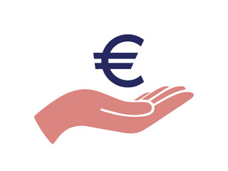 A hand gently holds the euro symbol.