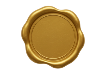 Golden wax seal isolated on transparent background, blank round stamp for certificate or letter, vintage style design element PNG