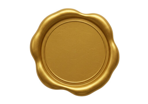 Golden wax seal isolated on transparent background, blank round stamp for certificate or letter, vintage style design element PNG
