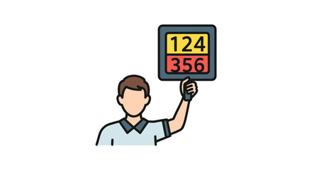 Referee holding a score board with numbers 124 and 356.