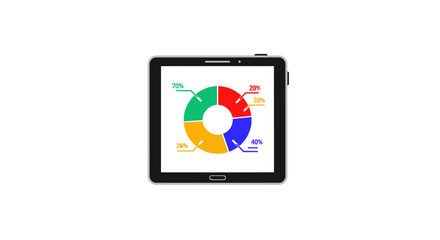Black tablet showing a vibrant data pie chart on its digital screen.