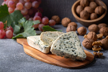 Sliced blue cheese - Roquefort cheese or gorgonzola cheese