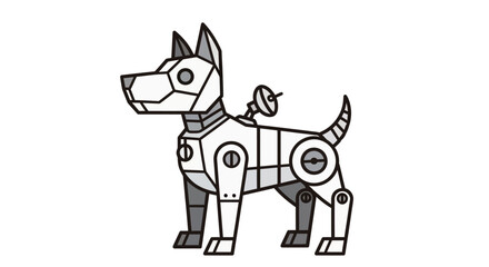 Robotic Dog Illustration with Antenna and Geometric Design.