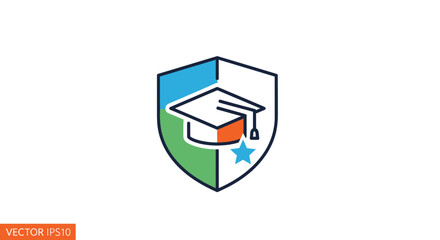 Shield with Graduation Cap and Star Emblem for Education and Achievement.