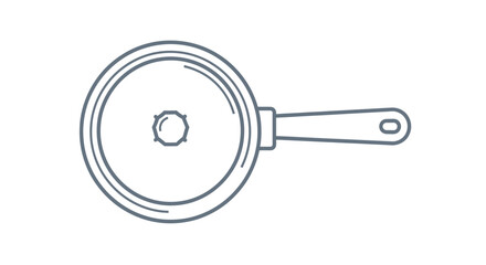 Simple Line Drawing of a Round Frying Pan with Handle.
