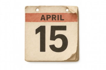 Vintage april 15 calendar page showing important tax deadline and financial filing date with old paper texture