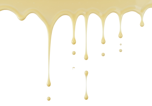 Sweet condensed milk dripping isolated PNG, creamy dairy product for dessert topping and baking on transparent background