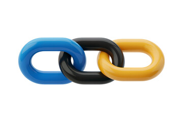 Obraz premium 3d illustration icon of three colorful interconnected links representing connection, strength, and unity . Isolated on transparent background, png