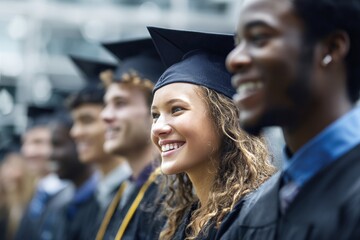 Fototapeta premium Graduates Celebrate Achievement During Outdoor Commencement Ceremony in Warm Sunlight