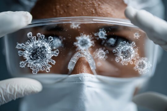 Medical professional studies virus under magnification in laboratory setting - Powered by Adobe