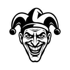 Evil Jester Face Vector Illustration in Black and White