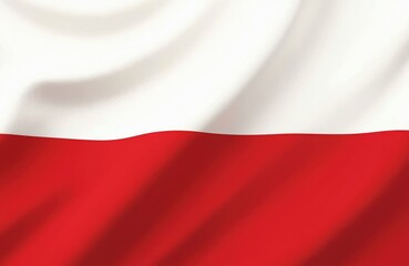 Waving Polish flag with horizontal white and red bands. National banner fabric ripples gently in wind, clean and crisp design of countrys emblem.