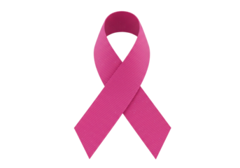 Pink ribbon isolated PNG on transparent background, symbol of breast cancer awareness and support for patients and survivors