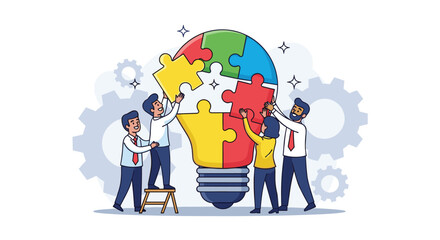 Inspiring teamwork creates brilliant ideas with vibrant puzzle pieces forming a lightbulb, illustrating collaborative innovation in business, modern design