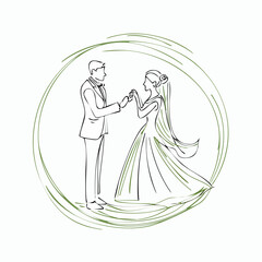 Obraz premium non-binary couple exchanging rings flowing-linear ceremony portrait