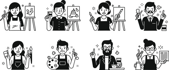 Collection of diverse artists and creative professionals engaged in various artistic activities and professions