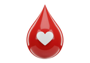 Red blood drop with heart inside isolated PNG, symbol of love and donation on transparent background Healthcare and medical concept