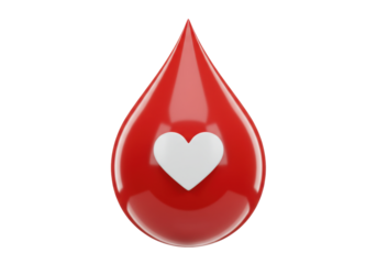 Red blood drop with heart inside isolated PNG, symbol of love and donation on transparent background Healthcare and medical concept