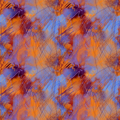 Abstract chaotic scribble art seamless pattern. Hand drawn expressive line design with watercolor texture and mixed media layers. Dynamic background for textile, fabric, wrapping paper, fashion prints