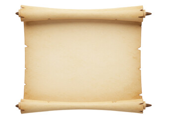 Old parchment scroll PNG isolated on transparent background, antique paper roll for medieval maps and historical documents