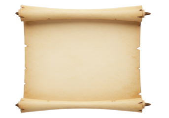 Old parchment scroll PNG isolated on transparent background, antique paper roll for medieval maps and historical documents