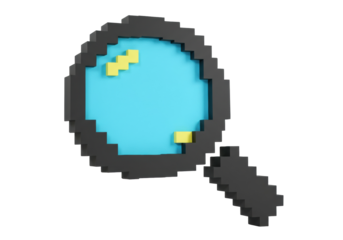 Pixel art magnifying glass PNG isolated on transparent background, 8-bit style search icon for retro games and graphic design projects