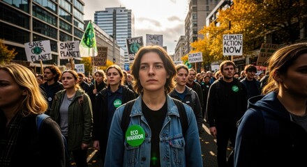 Obraz premium Eco warrior participating in climate action protest in city