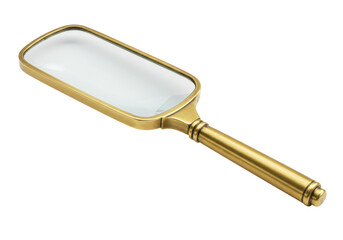 Antique brass magnifying glass isolated PNG on transparent background, vintage style reading aid for inspection and examination