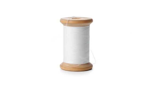 Wooden spool of white thread