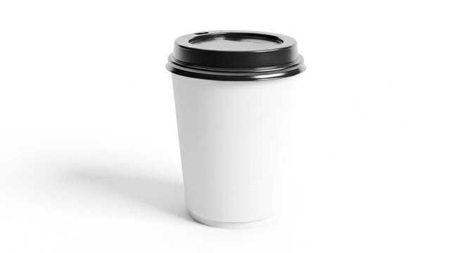 White Paper Coffee Cup with Black Lid Isolated on White Background.