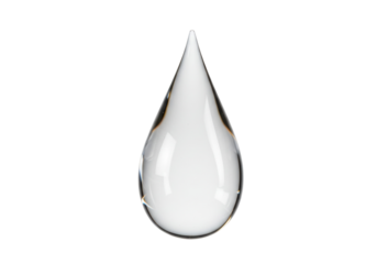 Clear water drop PNG isolated on transparent background, droplet of pure liquid for design and environmental concepts