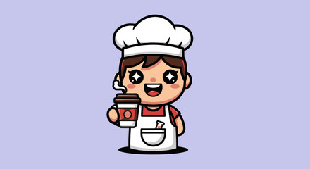 Cartoon cook holding coffee