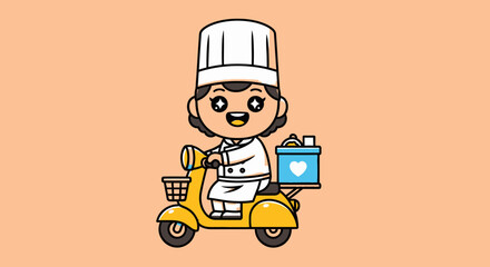 Cartoon chef delivering on a scooter