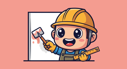 Cartoon builder painting wall