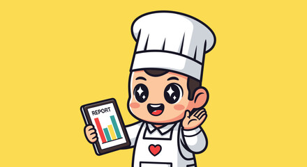 Chef with stats on tablet
