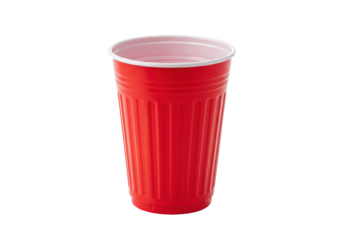 Classic red plastic party cup isolated PNG, disposable drinkware for picnics and casual events on transparent background