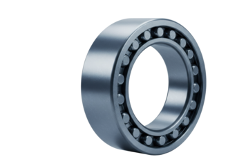 Shiny metal ball bearing isolated PNG on transparent background, industrial component for mechanical engineering and automotive applications