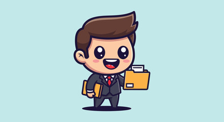 Cartoon man in suit with files