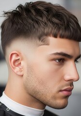 Obraz premium Modern textured crop haircut with faded sides and defined lines