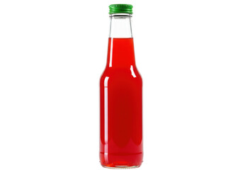 Red soda bottle isolated, refreshing beverage with green cap on transparent background, sweet drink for summer refreshment