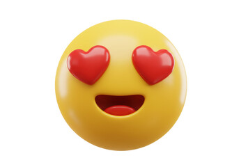 Yellow emoji with heart eyes isolated PNG on transparent background, love and happiness concept for social media and design