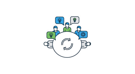 Team collaboration idea generation and continuous improvement cycle illustration.