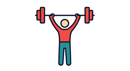 Stylized figure lifting a barbell overhead in a fitness pose.