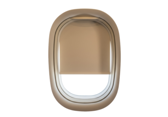Airplane window with shade down isolated PNG, interior view of aircraft porthole on transparent background, travel and transportation concept